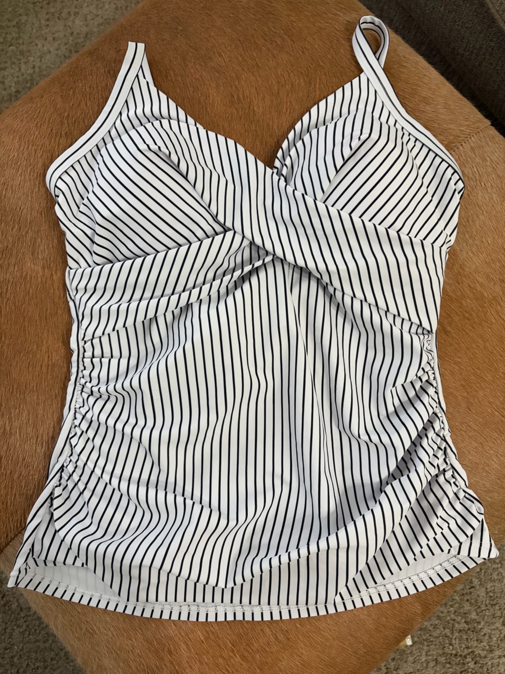 Classic Black & White Striped Swimmer Top.